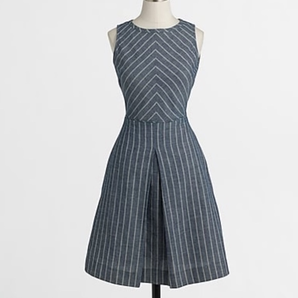 J. Crew Cross Back Chevron Striped Denim Dress